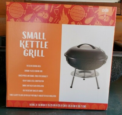 Small Camping Kettle Grill 140 sq in 14 x 14 cooking area heavy duty Tailgating