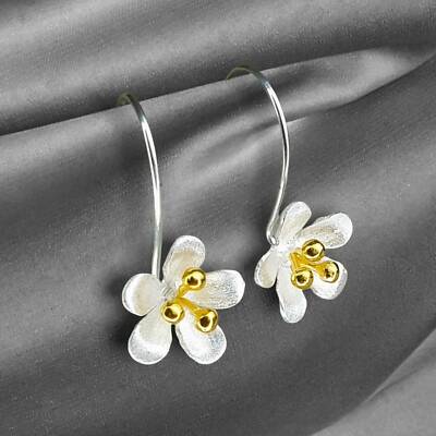 Buttercup Two Tone Earrings - 925 Sterling Silver Matte Playful 3D Elegant B