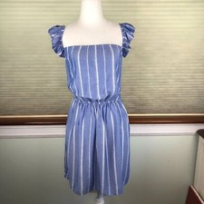 American Eagle Outfitters Women's Blue & White Off the Shoulder Mini Dress Boho