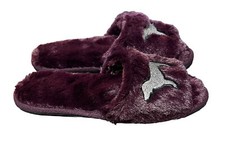 Victoria Secret Pink Slides Womens Size 5-6 Purple Dog Logo Fuzzy Plush Slippers
