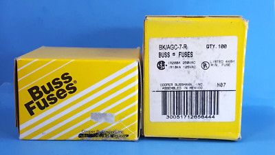 100 pcs- Fast Blow Electric Fuse, BK/AGC-7-R, BUSSMAN, 7A, 100A(IR), 250VAC