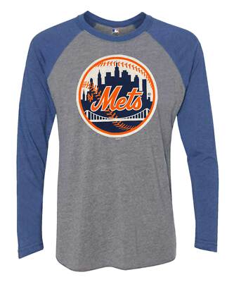 Fanatics Men's MLB New York Mets Jumbo Logo Long Sleeve Crew Neck T-Shirt,  Gray