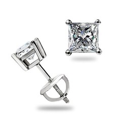 1.10 Ct Princess Cut Moissanite Stud Earrings Screwback Real 14k White Gold Gift