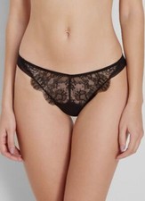  166 I.D.Sarrieri Women's Black La Nights Chantilly Lace Silk Thong Panty Size 1