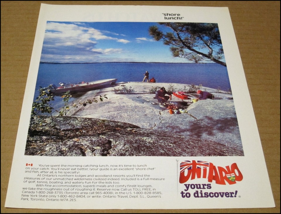 1983 Ontario Canada Tourism Print Ad Advertisement Shore Lunch Fishing ...