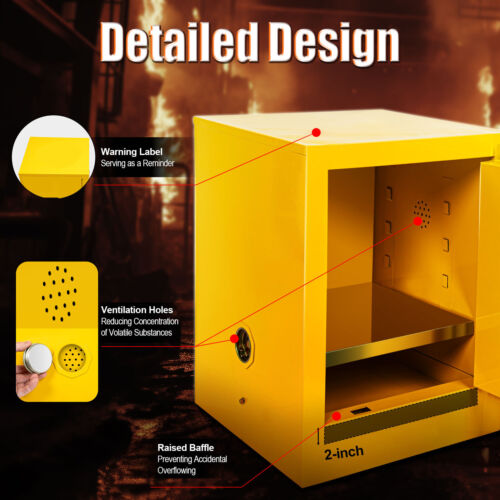 4 Gallon Fireproof Safety Storage Welded Cabinet Bin Flammable Liquid Storage