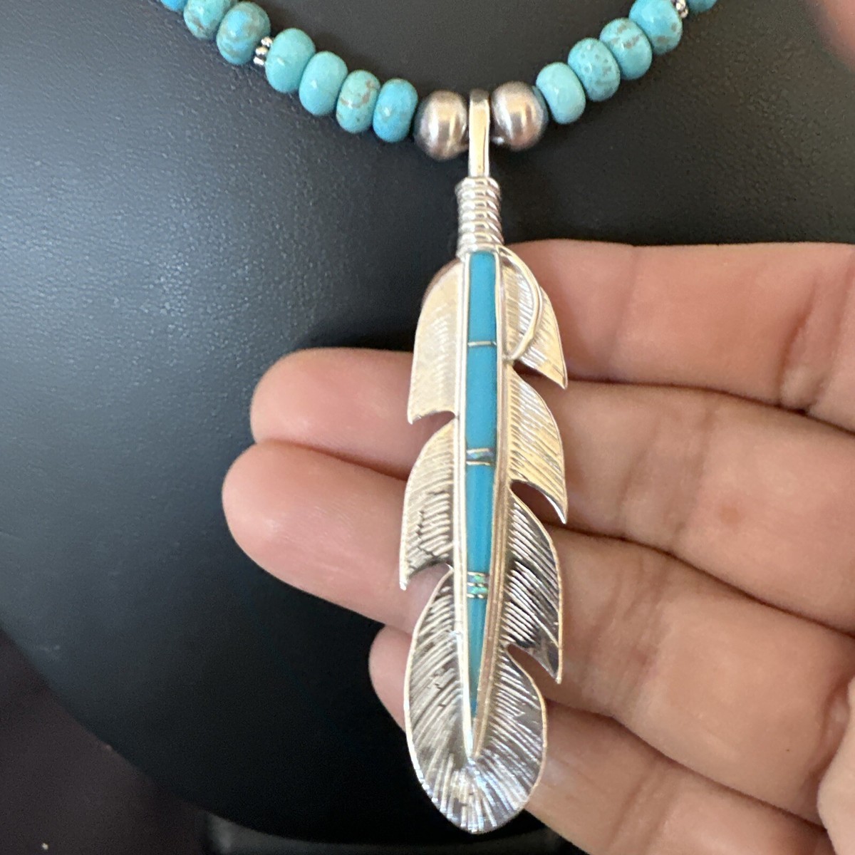 NAVAJO Feather×Turquoise　ネックレス Navajo Sterling Silver Turquoise Feather Necklace by Clifton