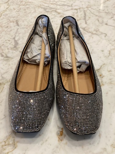 INC Juney Rhinestone Flats Black Crystal Shoes US Size 6 Square Toe Slip On - Picture 8 of 14