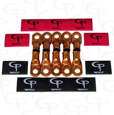 (10) 2/0 AWG (oversized 1/0) Copper Lugs w/ RED & BLACK Heat Shrink terminal