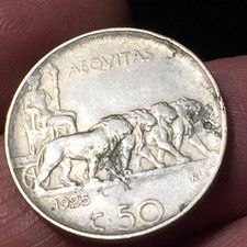 MONETA REGNO D’ITALIA VITTORIO EMANUELE III 50 CENTESIMI LEONI 1925 RIGATO
