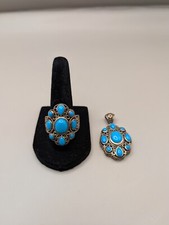 Samuel B Sleeping Beauty Turquoise Ring And Pendant Sterling Silver Size 7.75