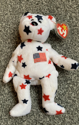 Rare Retired Original TY Beanie Baby Star Spangled 'Glory' Bear DOB 04/07/1997