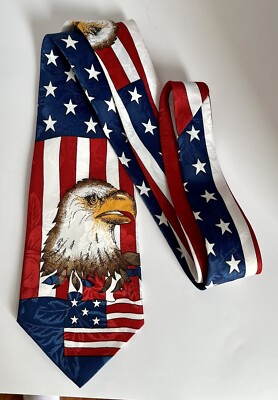 Patriotic American Eagle Tie A. Rogers Novelty Red White Blue Flag Polyester