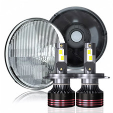 7 Stock Glass Lens Metal Headlight 6v 6-volt 6k Led H4 Light Bulb Headlamp Pair