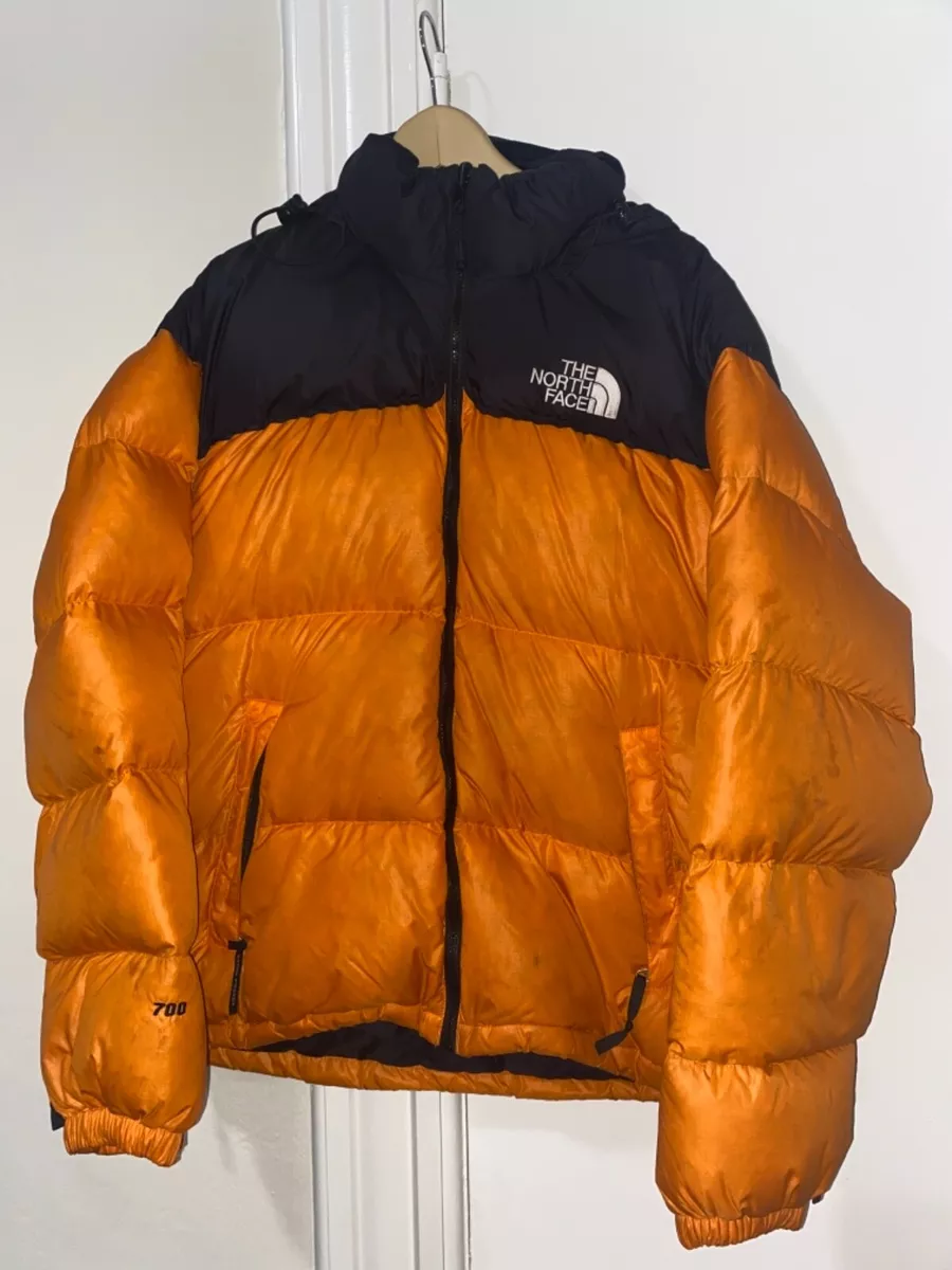 Onderscheppen Bevestigen aan Uitsteken Vintage The North Face NUPSTE 700 Down Puffer Jacket Mango Orange Black XL  90s | eBay