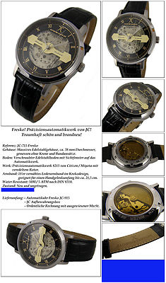 Jacques Cantani FRESKO Skeleton Automatic Designer Watch 38mm Leather Strap