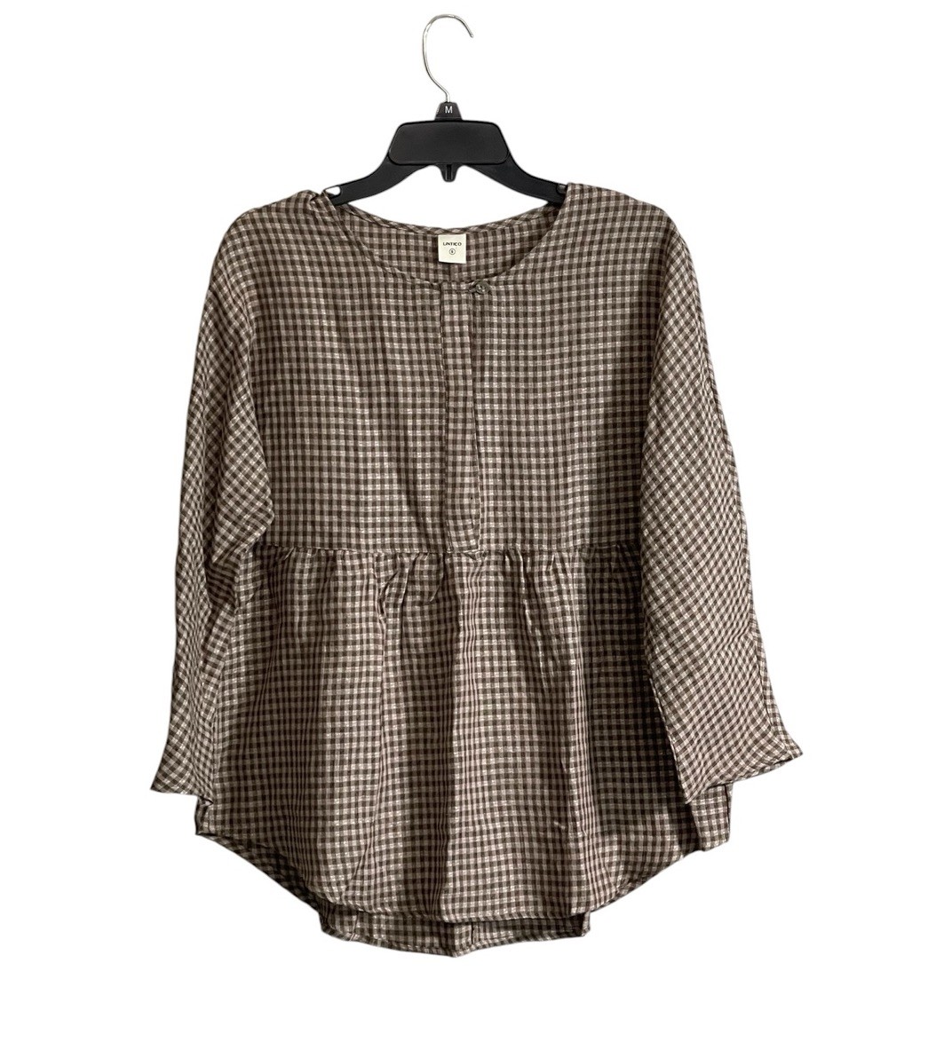 Lintico Small Gingham Checked Top Linen Lagenlook Coastal Boho Cottagecore
