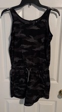 Athleta Girl Romper Black Camo On The Go Jumpsuit Shorts Size XL 14 