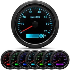 Tachometer Boat Marine Gauge 85mm 3-3/8" 7 Color for Car AUTO 7000 RPM Black