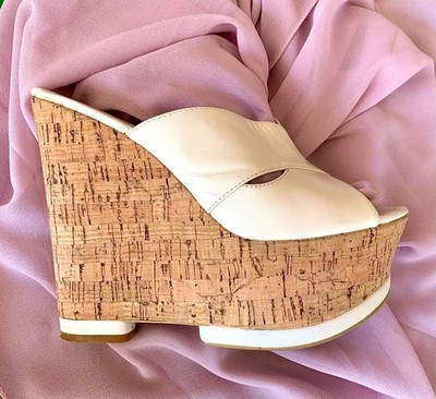 GLOSSI - Flip Flops Sandals - Heel  5,5''- wedge 2'' with natural CORK, 8