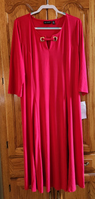NINA LEONARD Cherry Red Miracle Matt Jersey Maxi Dress Size XL New