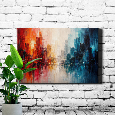 Vibrant abstract city skyline Canvas Print warm to cool gradient paint