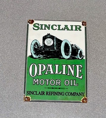 VINTAGE 12  SINCLAIR OPALINE PORCELAIN SIGN GAS OIL CAR TRUCK MOTORCYCLE