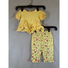 Vintage Sesame Street Big Bird Girls Yellow Floral Embroidered Top Pant Set 12M