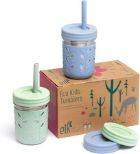 ELK&FRIENDS Kinder Trinkbecher Reisedeckel Strohhalm Edelstahl Kleinkind 300ml