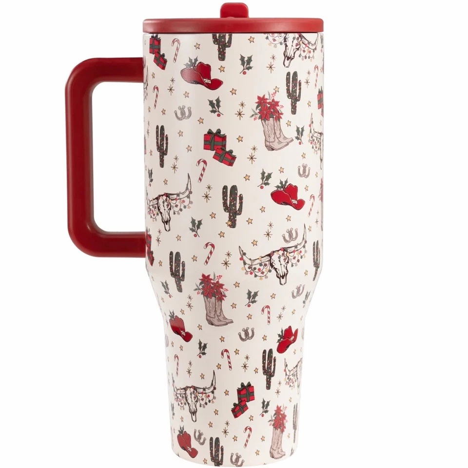 Hydrojug Western Cowboy Navidad Blanco Rojo Limitado 40oz Taza Viajero PREVENTA Foto 2 de 4