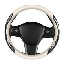 Nappa Leather car Steering Wheel Cover,Carbon Fiber Sports car Interior WHITE