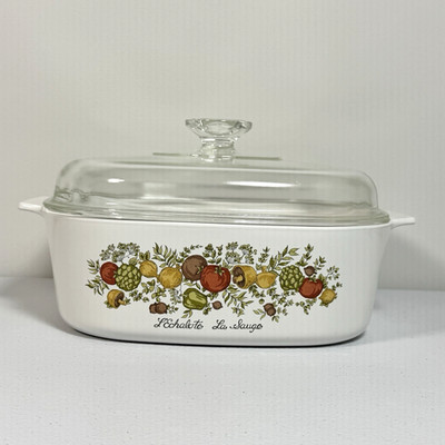 Corning Ware Spice of Life Vintage A-34-B 4 Qt Casserole w Glass Lid Mushroom