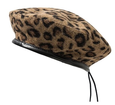 Leopard Print Beret Hat Animal Cheetah Pattern French Hats PU Brim Adjustable...