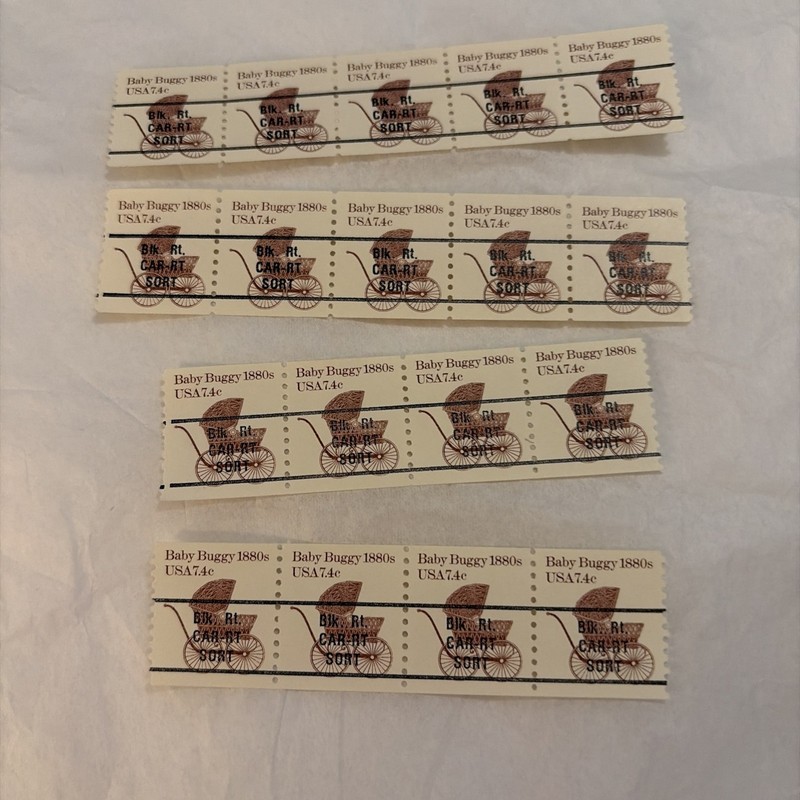 Baby Buggy 1880’s 4 Strips USA Stamps Used 7.4¢