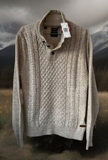 NWT Buffalo David Bitton Watcher Tan Beige Mens L CableKnit OLD MONEY Sweater