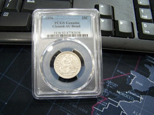 1856 25C Seated Liberty Silver Quarter - PCGS AU Details Cleaned - Free Shipping