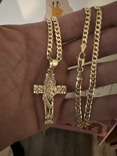 18 Carat Gold Filled 4 Mm 24 In Curb Necklace With Cross, Italy, 750,