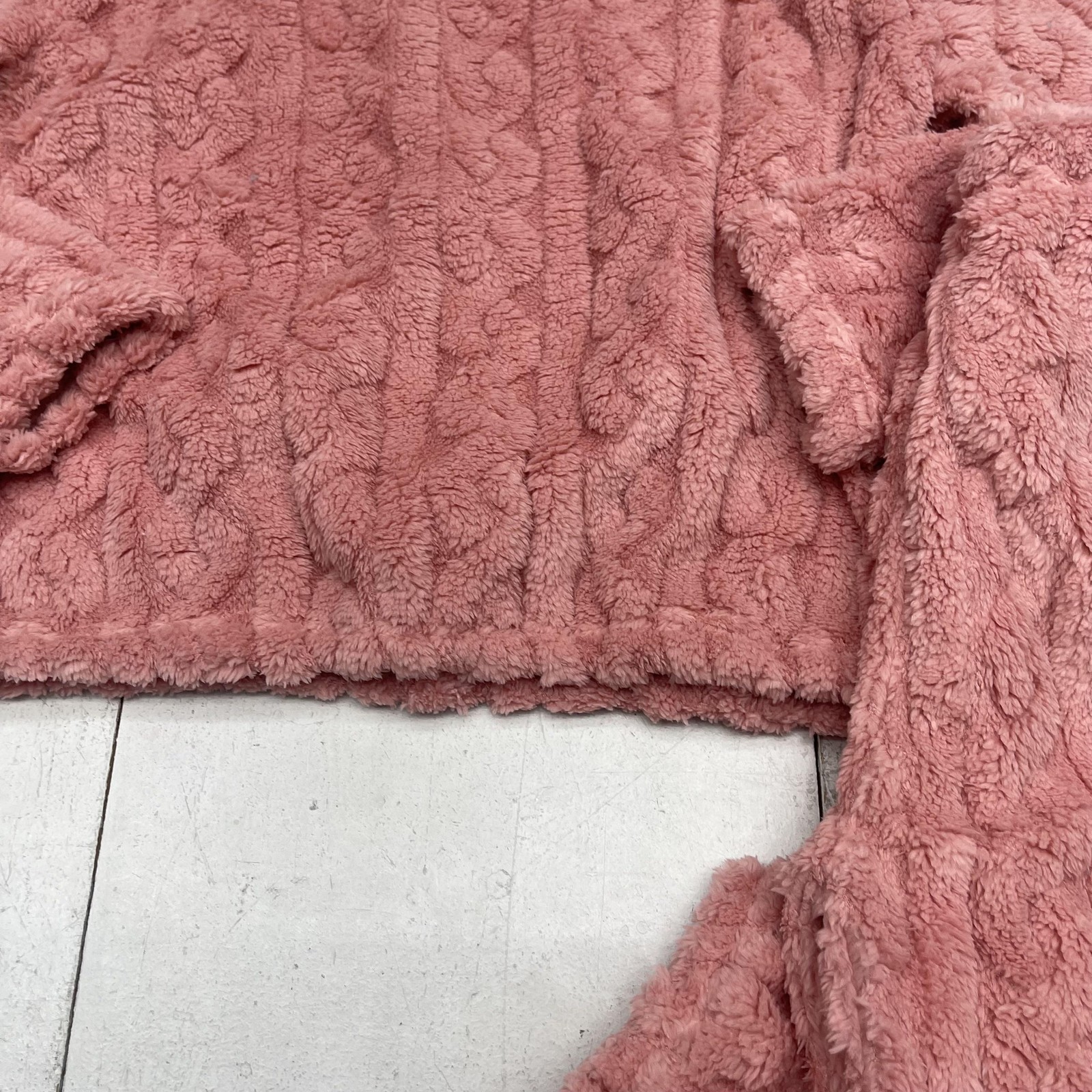 Z.Y Pajama Set Womens Medium Pink Fleece Plush Cable Knit Lounge Sleepwear Cozy