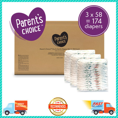 Parent's Choice Dry & Gentle Baby Diapers, Size 6, 174 Ct, Mega Box, Leak Guard