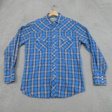 Wrangler Shirt Mens Large Blue Plaid Western Pearl Snap Long Sleeve Cowboy Rodeo
