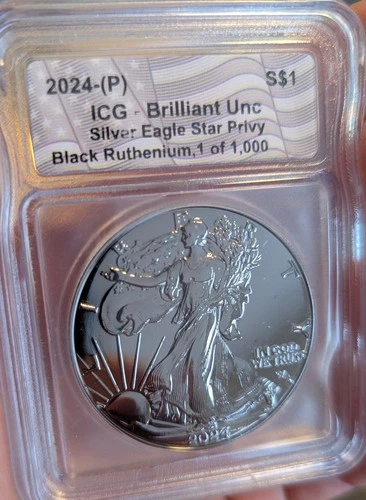 2024-P ICG BU American Silver Eagle- Colorized in Black Ruthenium w/ Star Privy