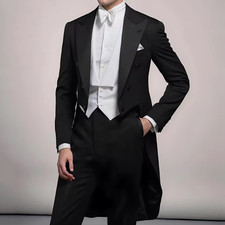 Men Suit 3 Piece Black With Lapel Single Button For Wedding Banquet Birthday