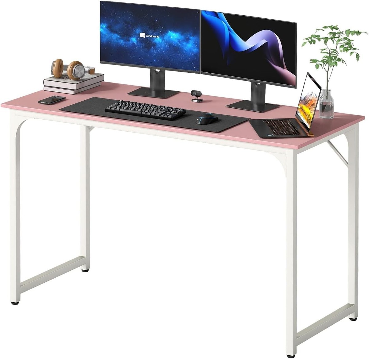 47 Inch Computer Desk Pink Office Desk W/ Metal Frame Adjustable 