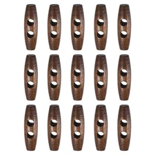 15pcs Wooden Toggle Buttons 40mm Double Hole Olive Sewing Button, Brown