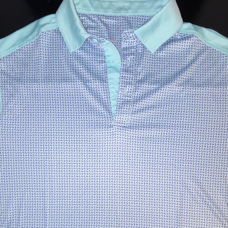 HEAD Men's Blue Green Geometric Short Sleeve Collared Logo Polo Shirt Size L