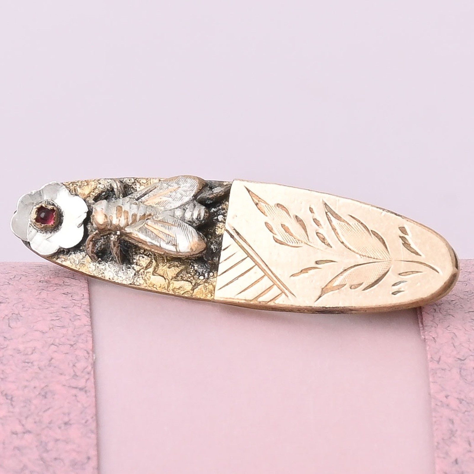 Antique Victorian TINY FLY Flower Paste Gold Fill… - image 1