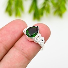 Lab Created Emerald Gemstone 925 Sterling Silver Handmade Jewelry Ring Gift For