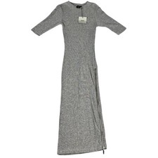 ASOS Maxi Dress Womens Size 2 Ribbed Gray Long Side Zip 1/2 Sleeve NEW