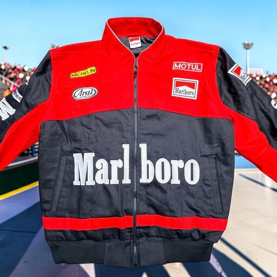 Marlboro Racing Jacket Mens Large Red Black New Vtg Rebuilt Embroidered Bomber - product detail image 9