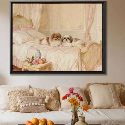 Watercolor Dog Art Canvas Print Pomeranian & Shih Tzu Living Room Wall Decor